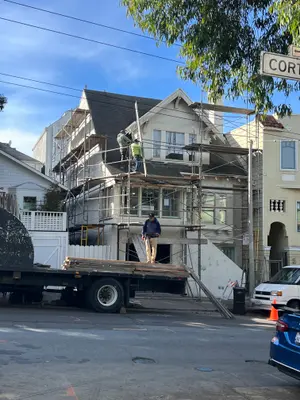 Scaffolding erected for exterior siding replacement