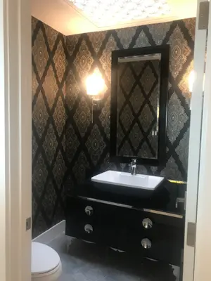 Remodeled bathroom floating vanity design
