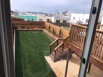 Completed Redwood Deck with Turf Landscaping